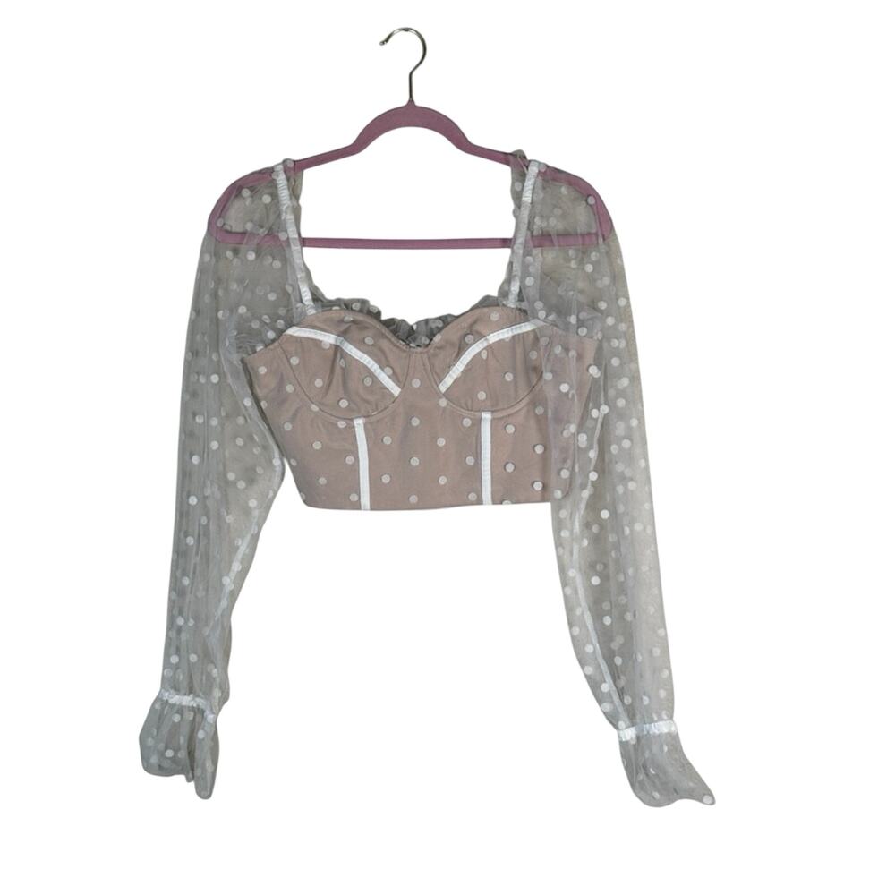 RNWY The Label Nude Polka Dot Bustier Crop Top Womens M Coquette Girly Blouse